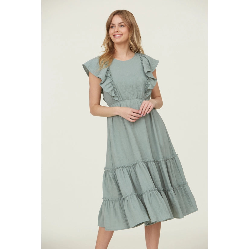 SALE -BLACK RUFFLE SLEEVE DRESS