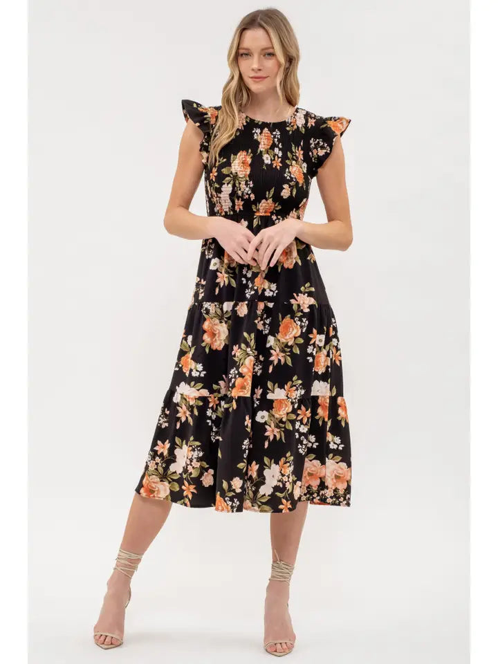 Floral Smocked Midi Dress