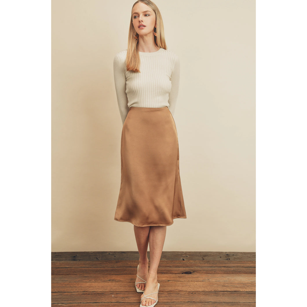 Satin Midi Skirt- Gold