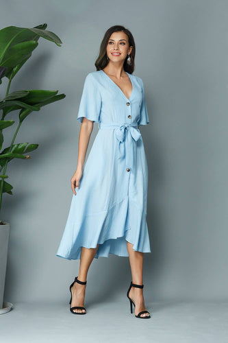 Blue Button Midi Dress