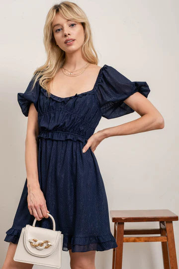 Shimmer Dot Dress- Navy