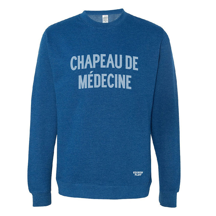 Chapeau De Medicine Crewneck- Heather Royal