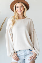 Load image into Gallery viewer, Brushed Solid Ruffled Long Sleeve Curved Hem Top, Ivory
